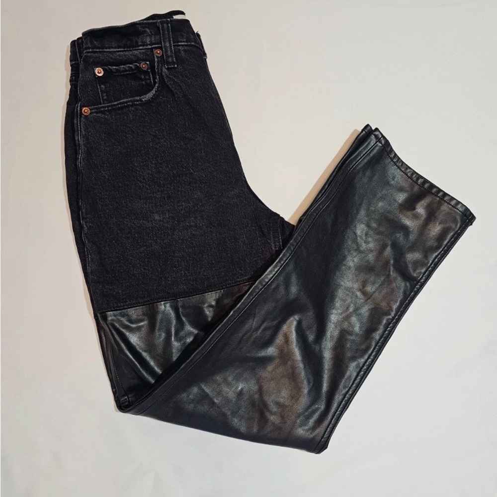 Abercrombie & Fitch‎ The 90s Straight Ultra High Rise Black Leather Sz 25 - Picture 4 of 4